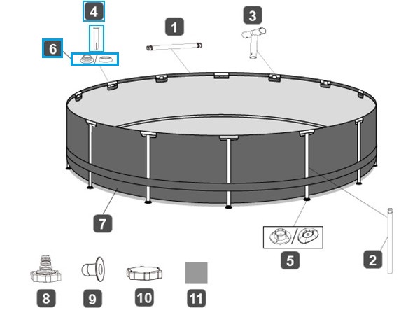 Bestway® Spare Part Pin and gasket set (grey / 10 each) for Power Steel™ and Steel Pro MAX™ pools