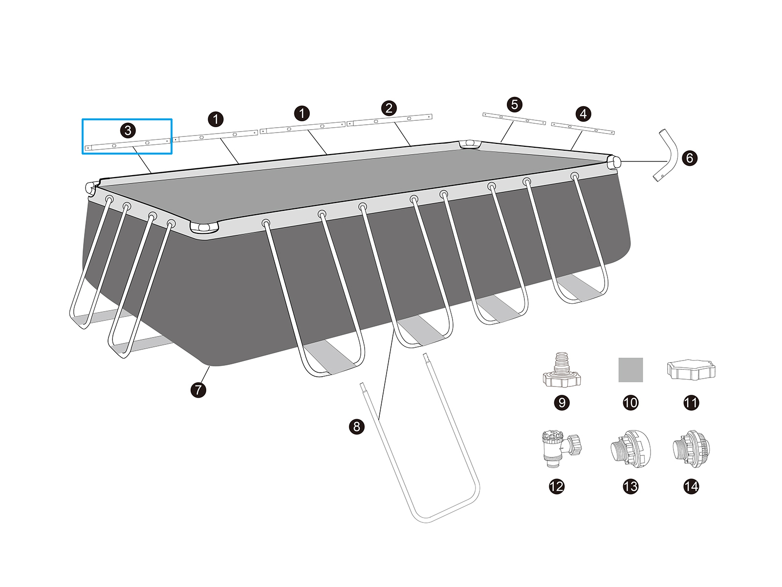 Bestway® Spare Part  Top rail C (galvanised) for Bestway® APX 365™ pool 549x274x132 cm, angular