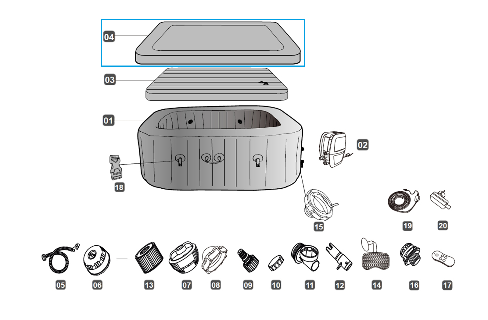 Bestway® Spare Part Leatheroid cover marble optics (black) for LAY-Z-SPA® Hawaii Smart AirJet™ (2024)