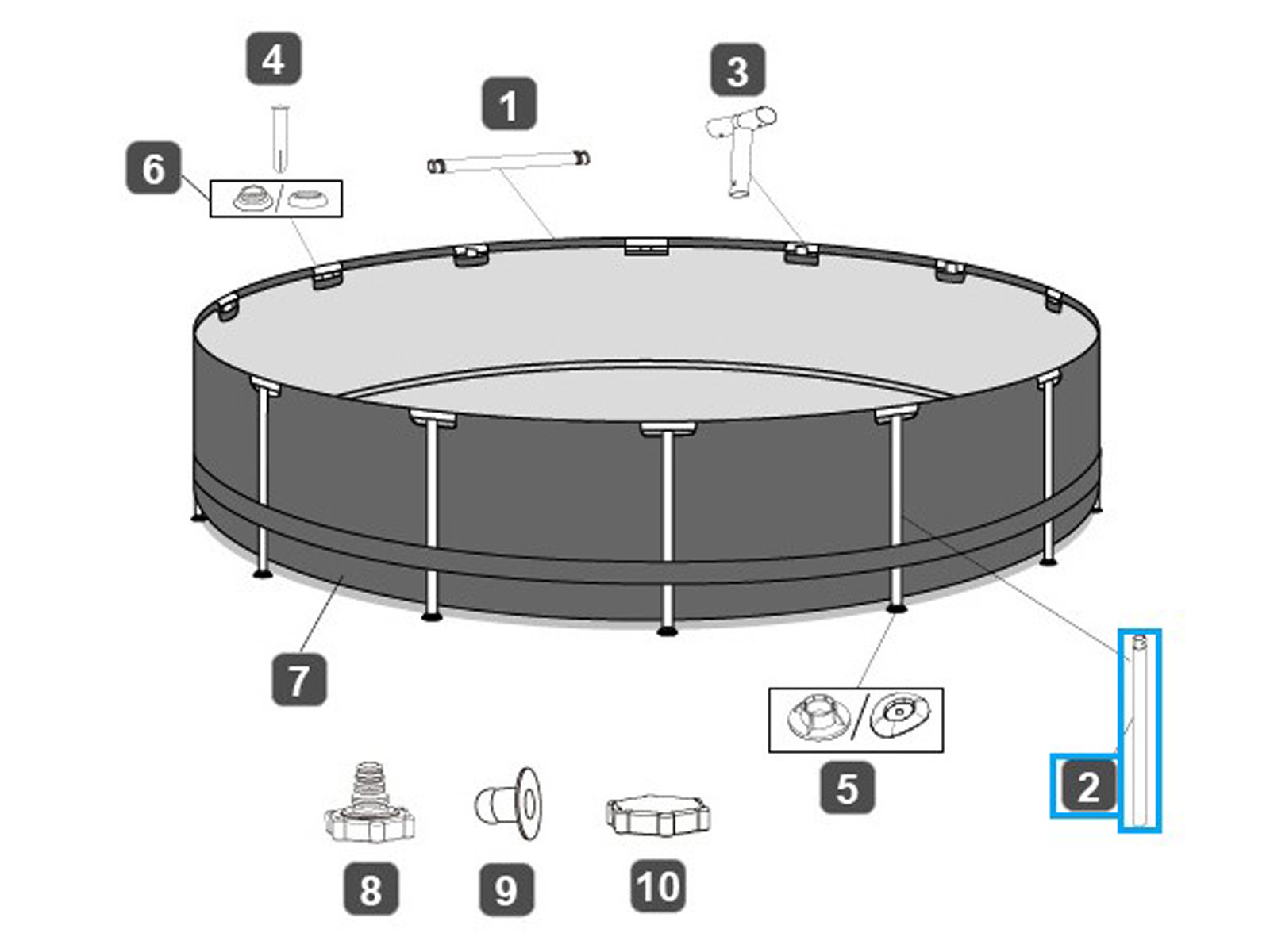 Bestway® Spare Part Vertical pool leg (grey) for Steel Pro™ pool Ø 427 x 122 cm, round