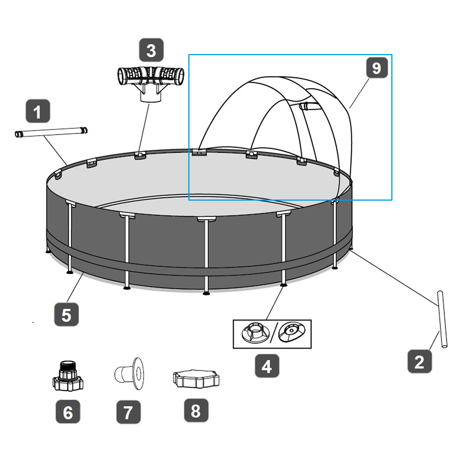 Bestway® Spare Part Canopy set (grey) for Power Steel™ pools Ø 396 x 107 cm, round