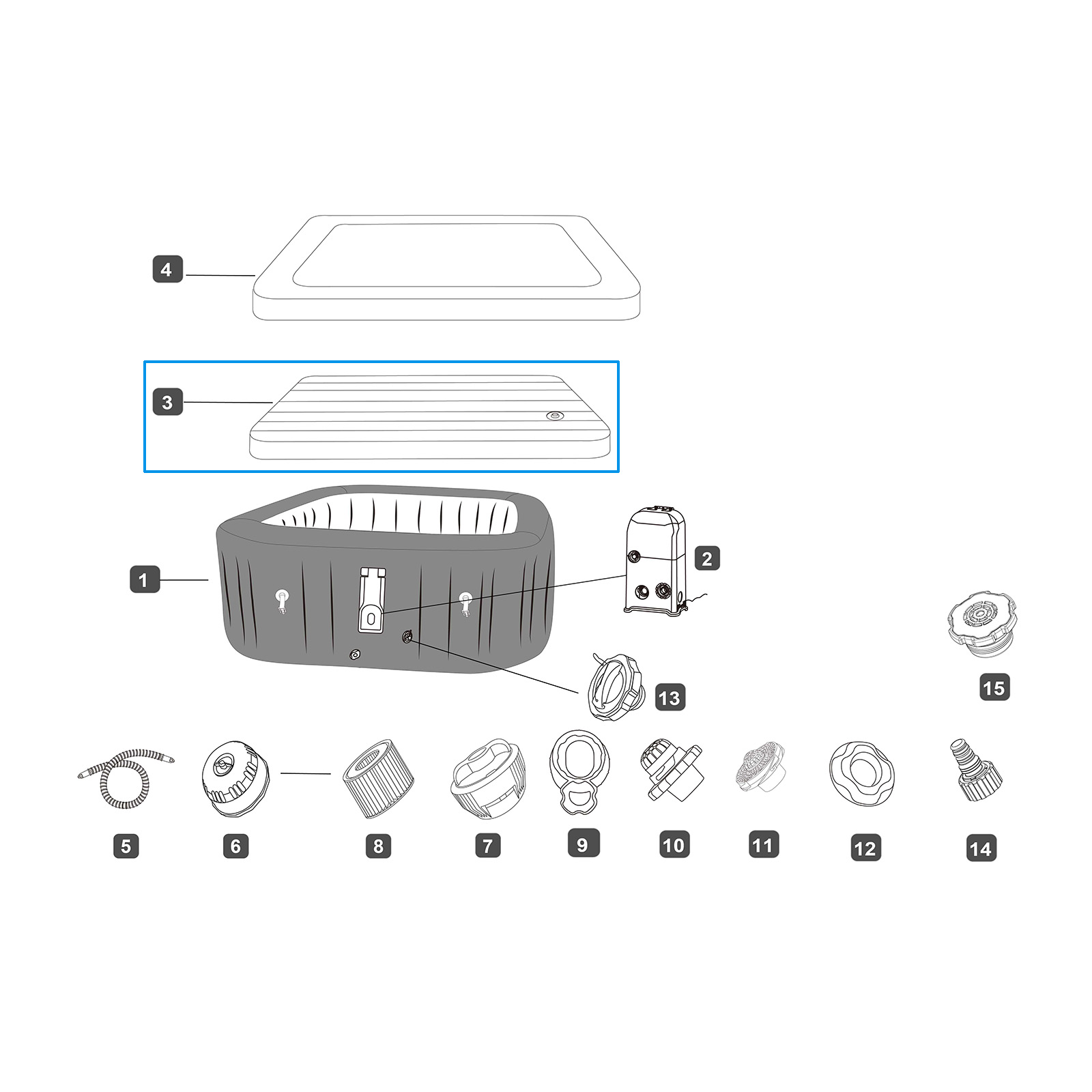 Bestway® Ersatzteil Aufblasbare Abdeckung für LAY-Z-SPA® UltraFit AirJet™ Energiespar-Whirlpools 180x180 cm