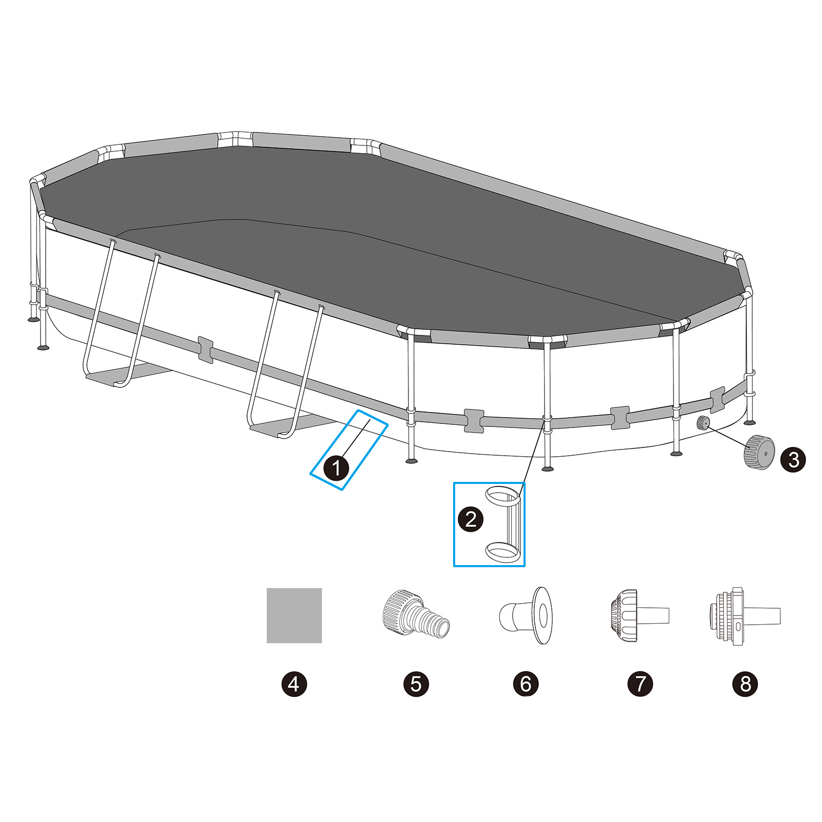 Ersatzteil Poolfolie für Steel Pro MAX 488x305x107cm, oval - inklusive Kunststoffring-Set