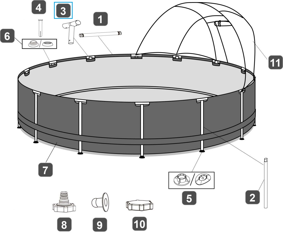 Bestway® Spare Part T-connector (grey/Seal & Lock System™) for Power Steel™ pool 396 x 107cm, round