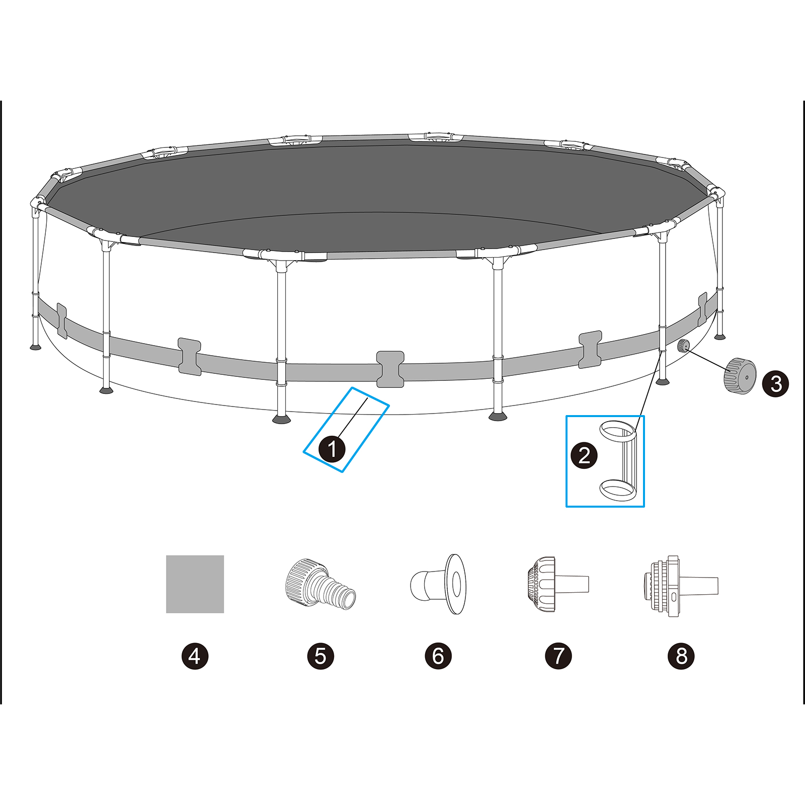 Ersatzteil Poolfolie für Steel Pro MAX 396x122cm, rund - inklusive Kunststoffring-Set