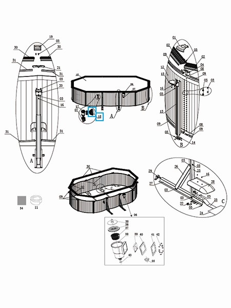 Bestway® Spare Part Pool inlet strainer (grey / Ø 38 mm) for pools