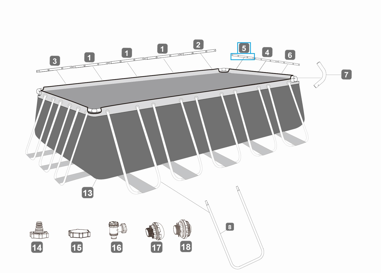 Bestway® Spare Part Top rail C (grey) for Power Steel™ pools 956 x 488 x 132 cm, angular