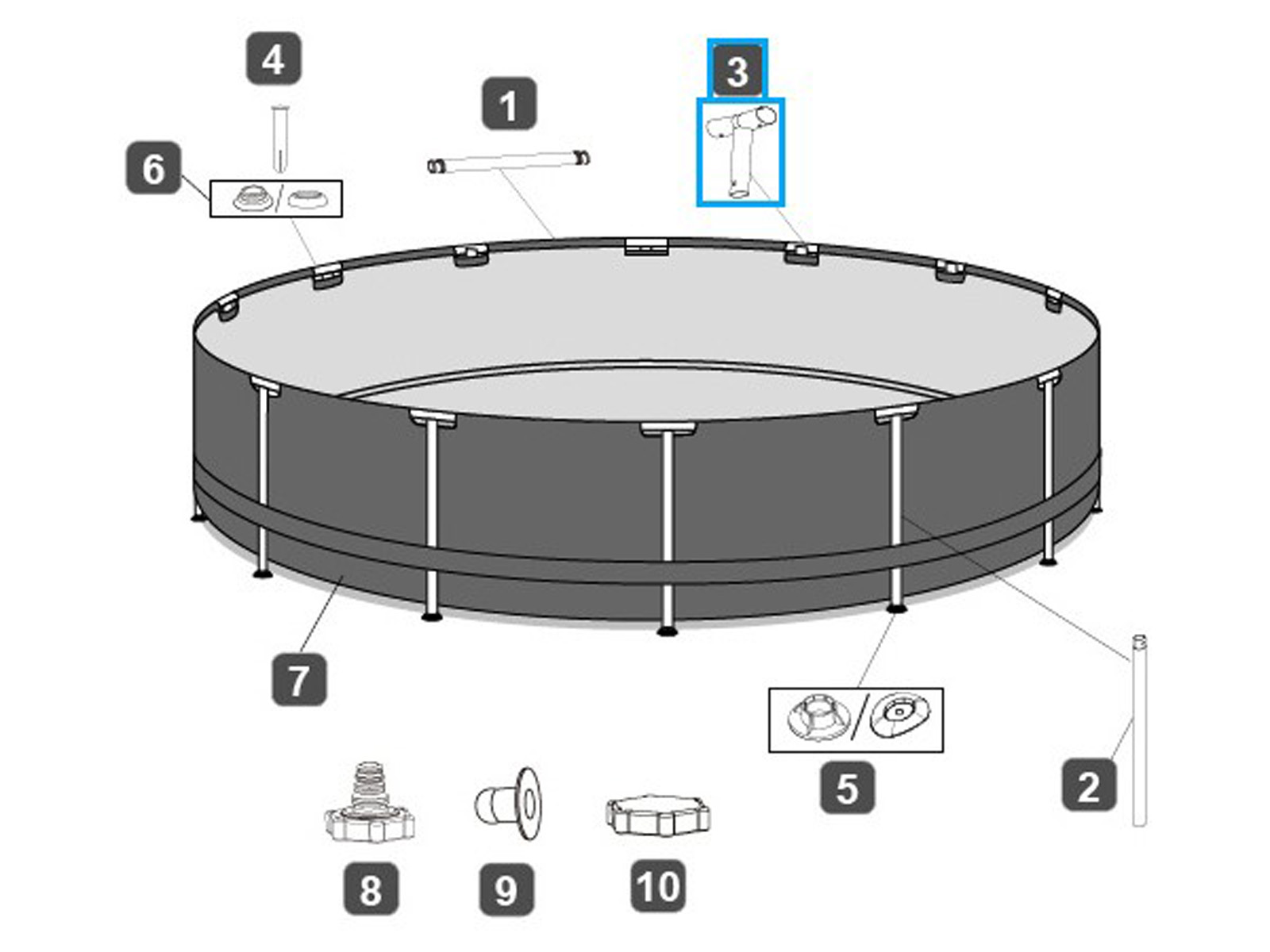 Bestway® Spare Part T-connector E (grey/Seal&Lock System™) for Power Steel™ pool Ø 396x107 cm, round Bestway® Spare Part T-connector E (grey/Seal&Lock System™) for Power Steel™ pool Ø 396x107 cm, round