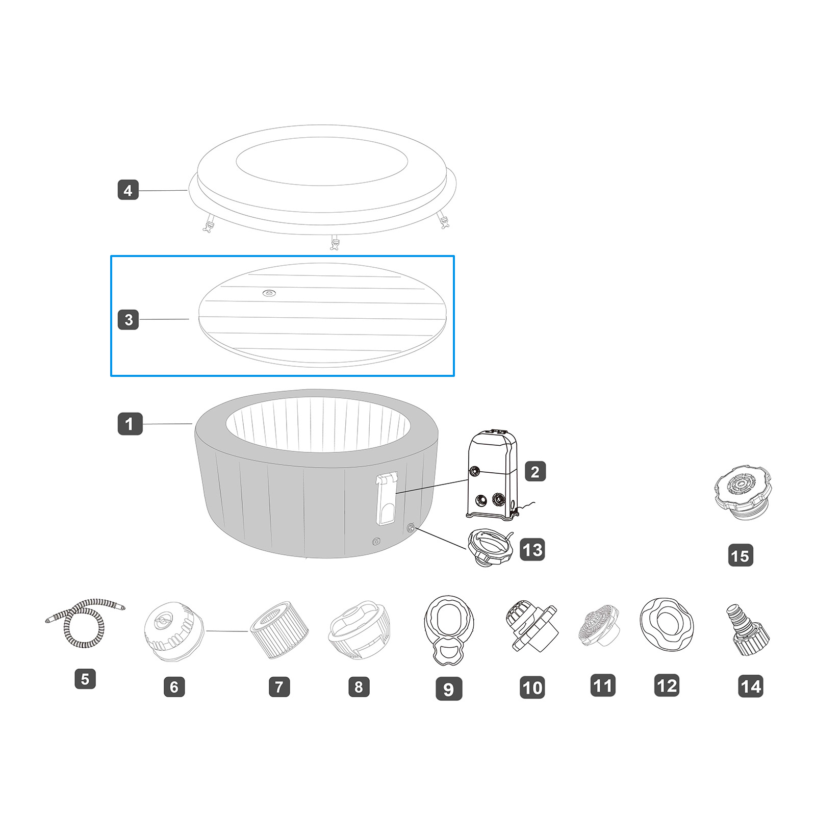 Bestway® Ersatzteil Aufblasbare Abdeckung für LAY-Z-SPA® UltraFit AirJet™ Energiespar-Whirlpools Ø 196 cm
