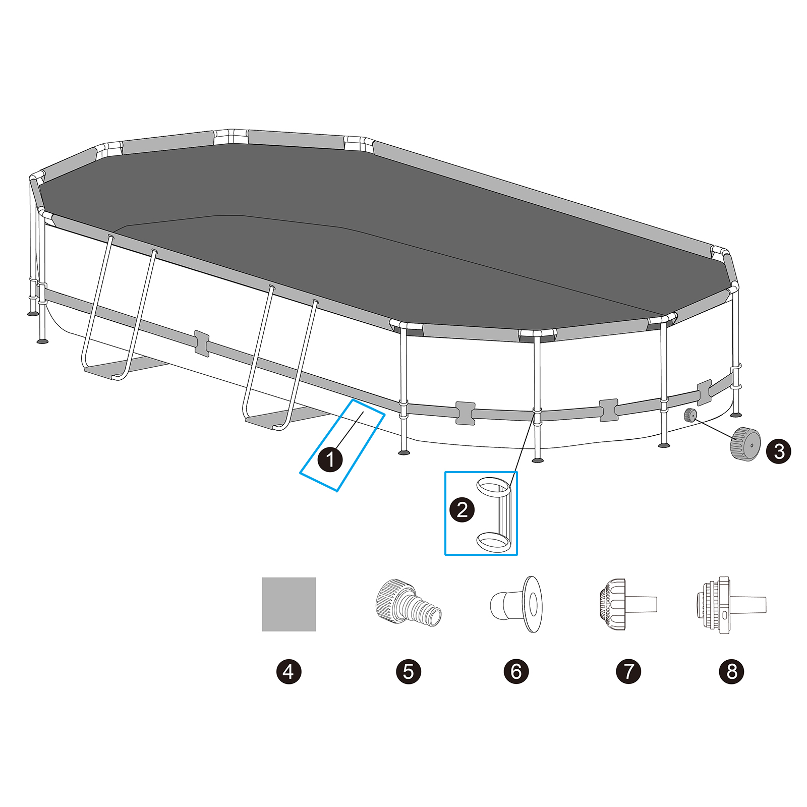 Ersatzteil Poolfolie für Steel Pro MAX 305x200x84ccm, oval - inklusive Kunststoffring-Set