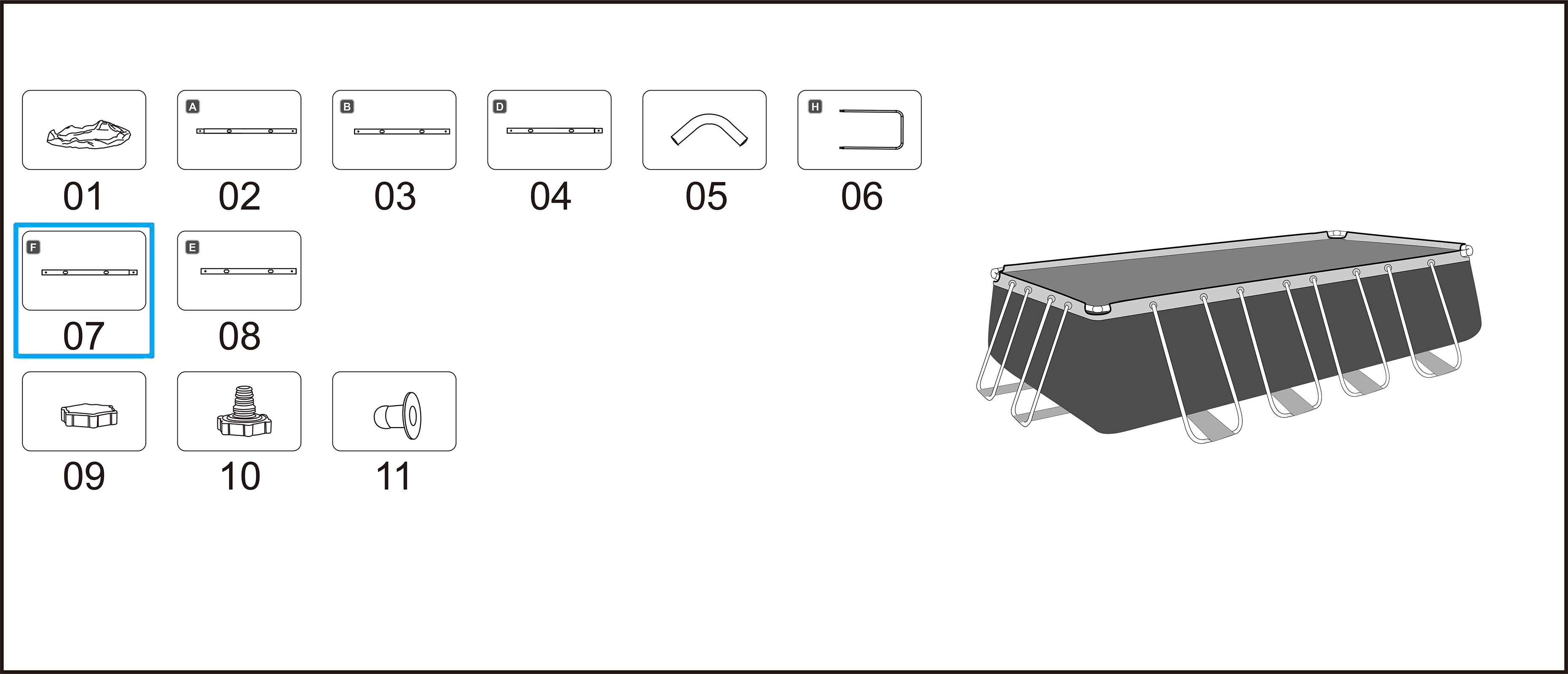 Bestway® Spare Part Top rail F (grey) for Power Steel™ pool with length 488/956 cm, angular Bestway® Spare Part Top rail F (grey) for Power Steel™ pool with length 488/956 cm, angular