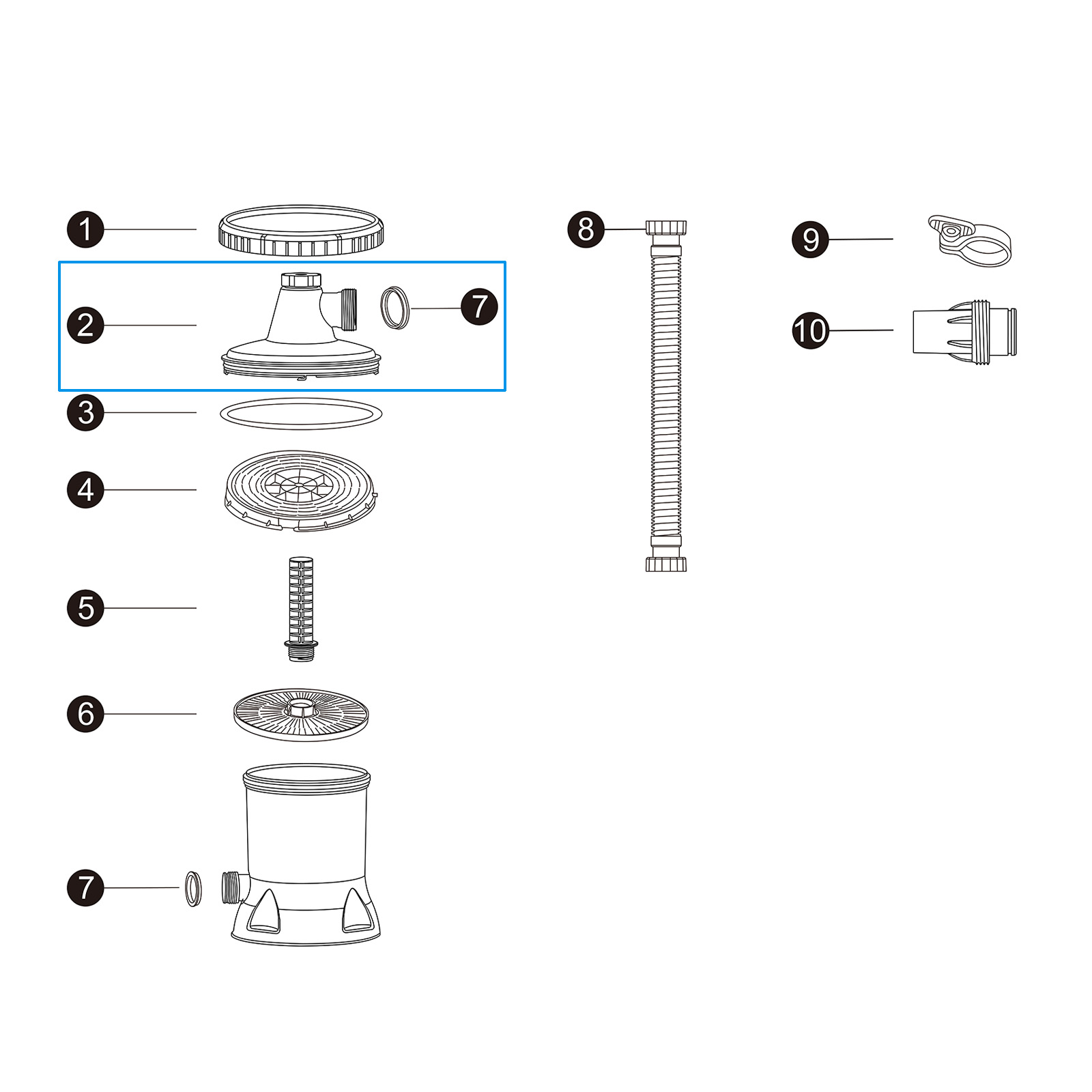 Bestway® Ersatzteil-Set Filterdeckel, Lüftungsventil, Dichtung für Bestway® Polysphere™ Filterpumpe 5.678 l/h