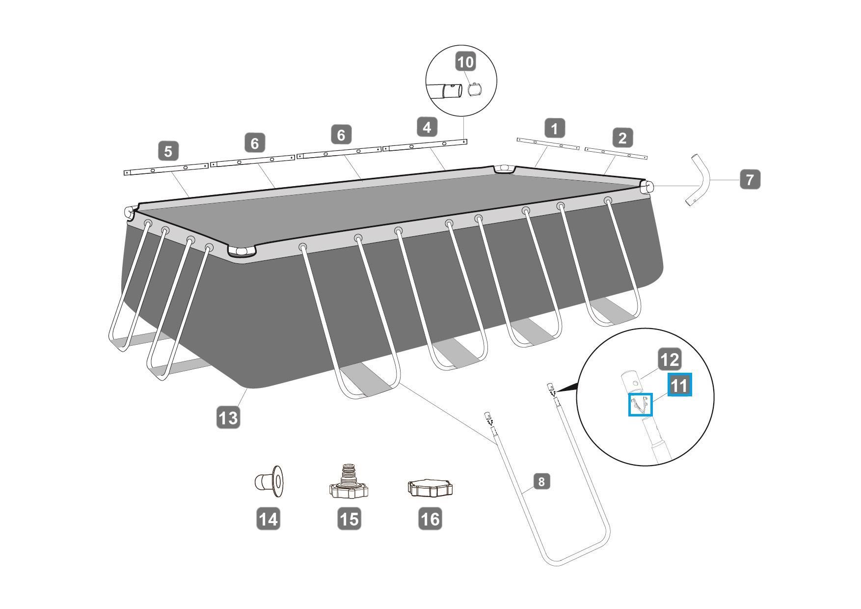 Bestway® Spare Part U-Support spring pin set (white / 10 pieces) for various Steel Pro™ pools (2017 to 2019)