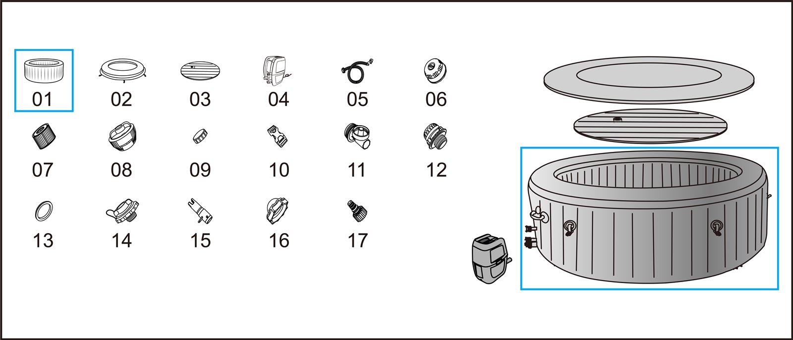 Bestway® Spare Part Liner (silvergrey) for LAY-Z-SPA® Grenada AirJet™ Ø 236 x 71 cm (2022) Bestway® Spare Part Liner (silvergrey) for LAY-Z-SPA® Grenada AirJet™ Ø 236 x 71 cm (2022)