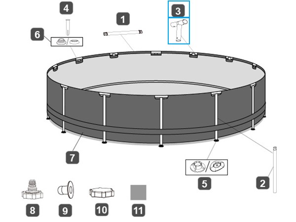 Bestway® Spare Part T-connector (grey/frameLink System™) for Steel Pro MAX™ pool Ø 305x76/366x100 cm