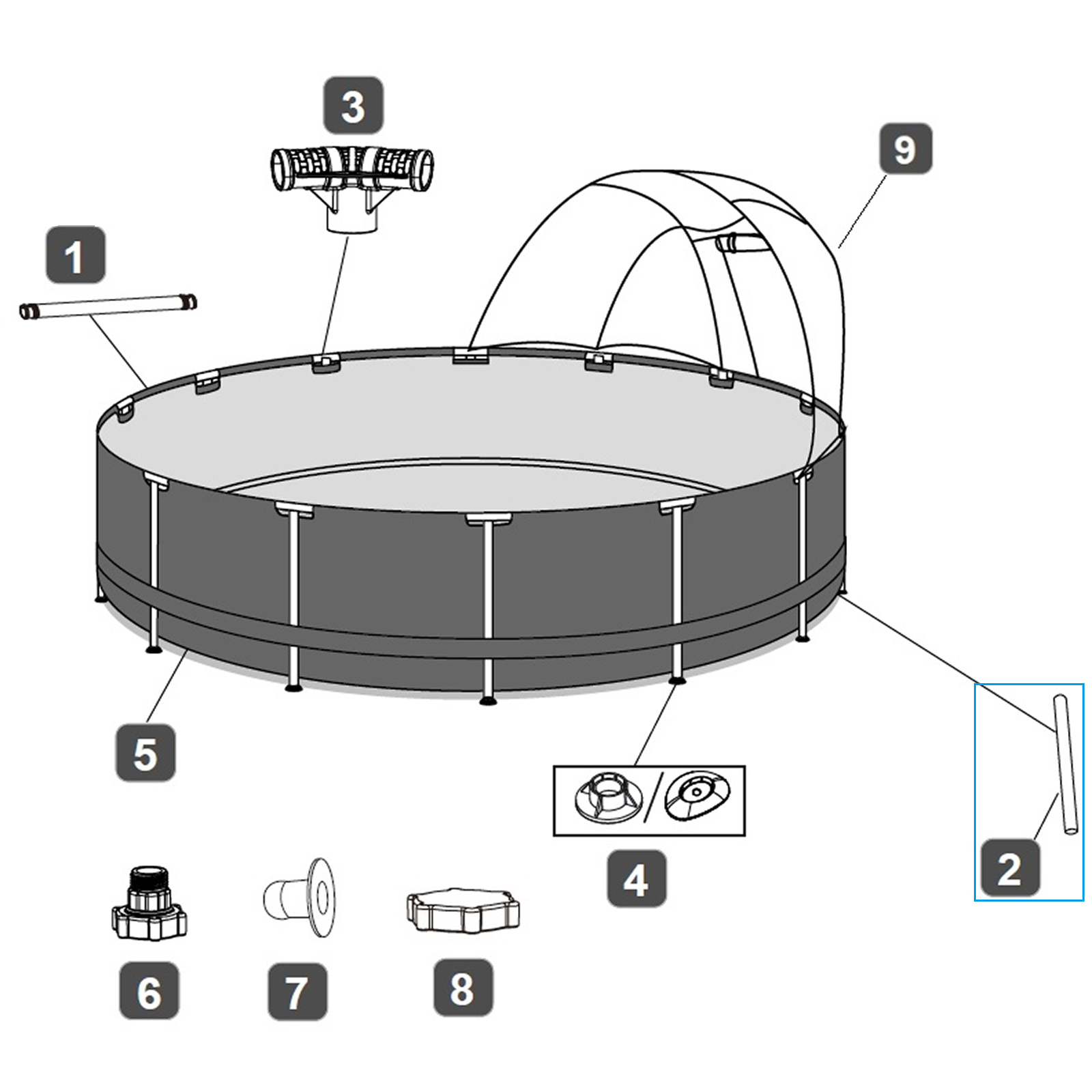 Bestway® Spare Part Vertikal leg (grey) for Power Steel™ pools 396 x 107 cm, round Bestway® Spare Part Vertikal leg (grey) for Power Steel™ pools 396 x 107 cm, round