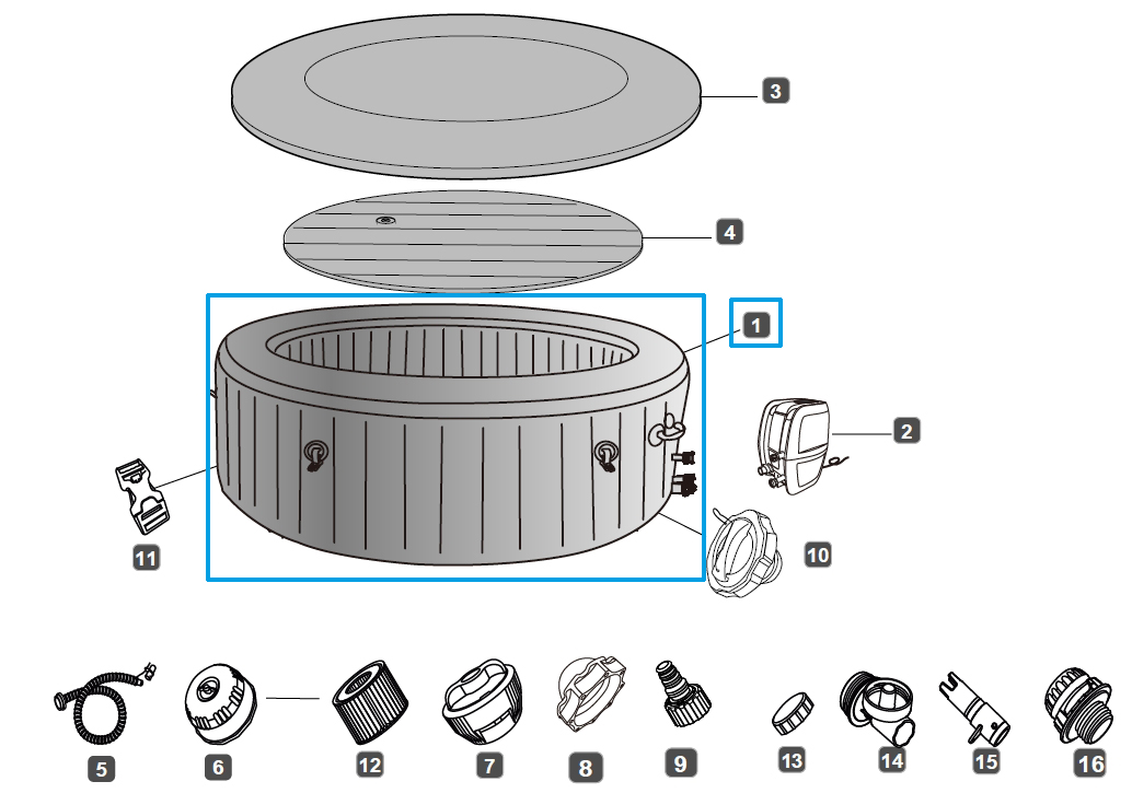 Bestway® Spare Part Liner (brown) for LAY-Z-SPA® St. Moritz AirJet™ Whirlpool Ø 216 x 71 cm (2023) Bestway® Spare Part Liner (grey) for LAY-Z-SPA® Fiji AirJet™ Whirlpool Ø 180 x 66 cm (2023)