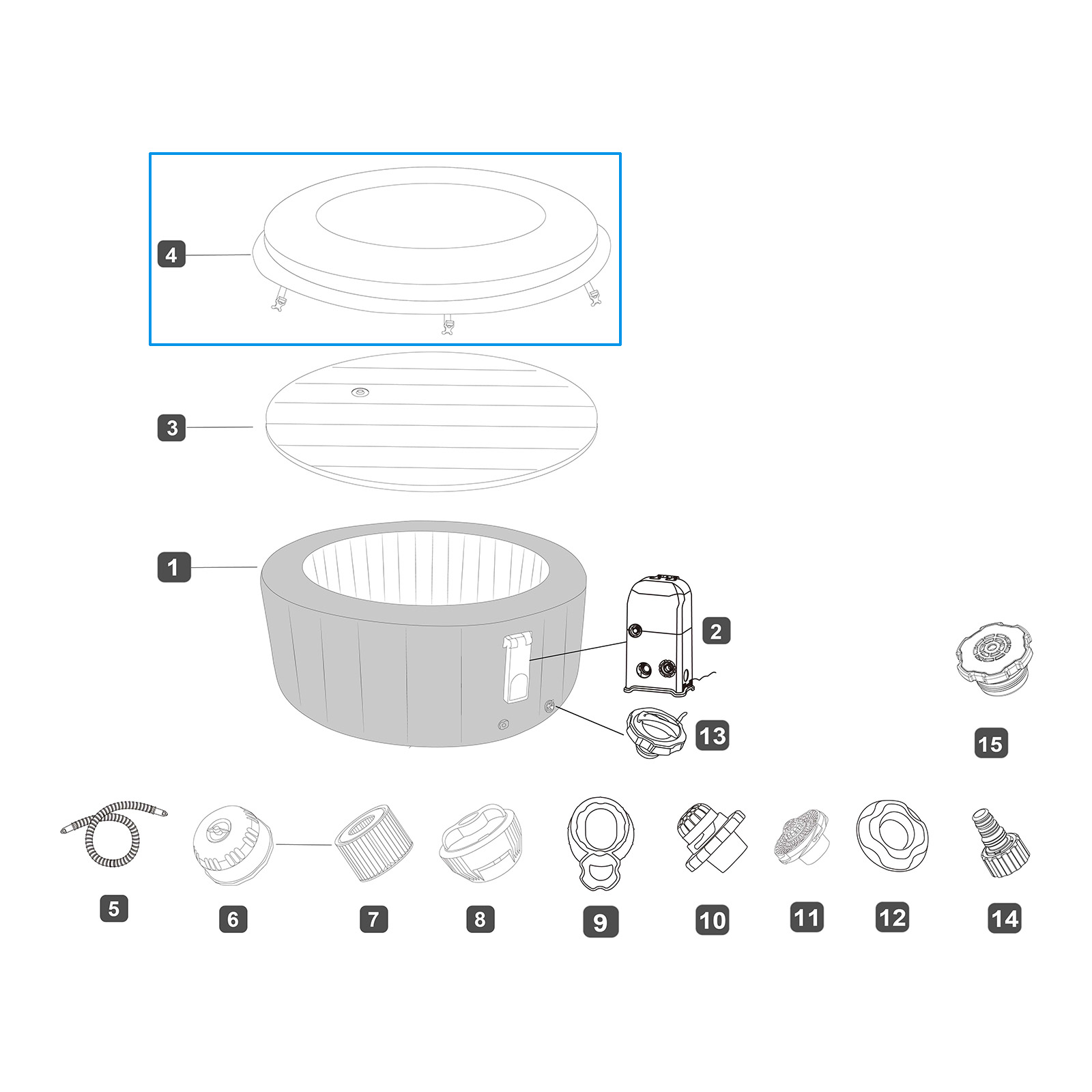 Bestway® Ersatzteil Abdeckung Rattan-Opt. (braun) für LAY-Z-SPA®Bali Smart AirJet™ Whirlpool Ø 216 cm