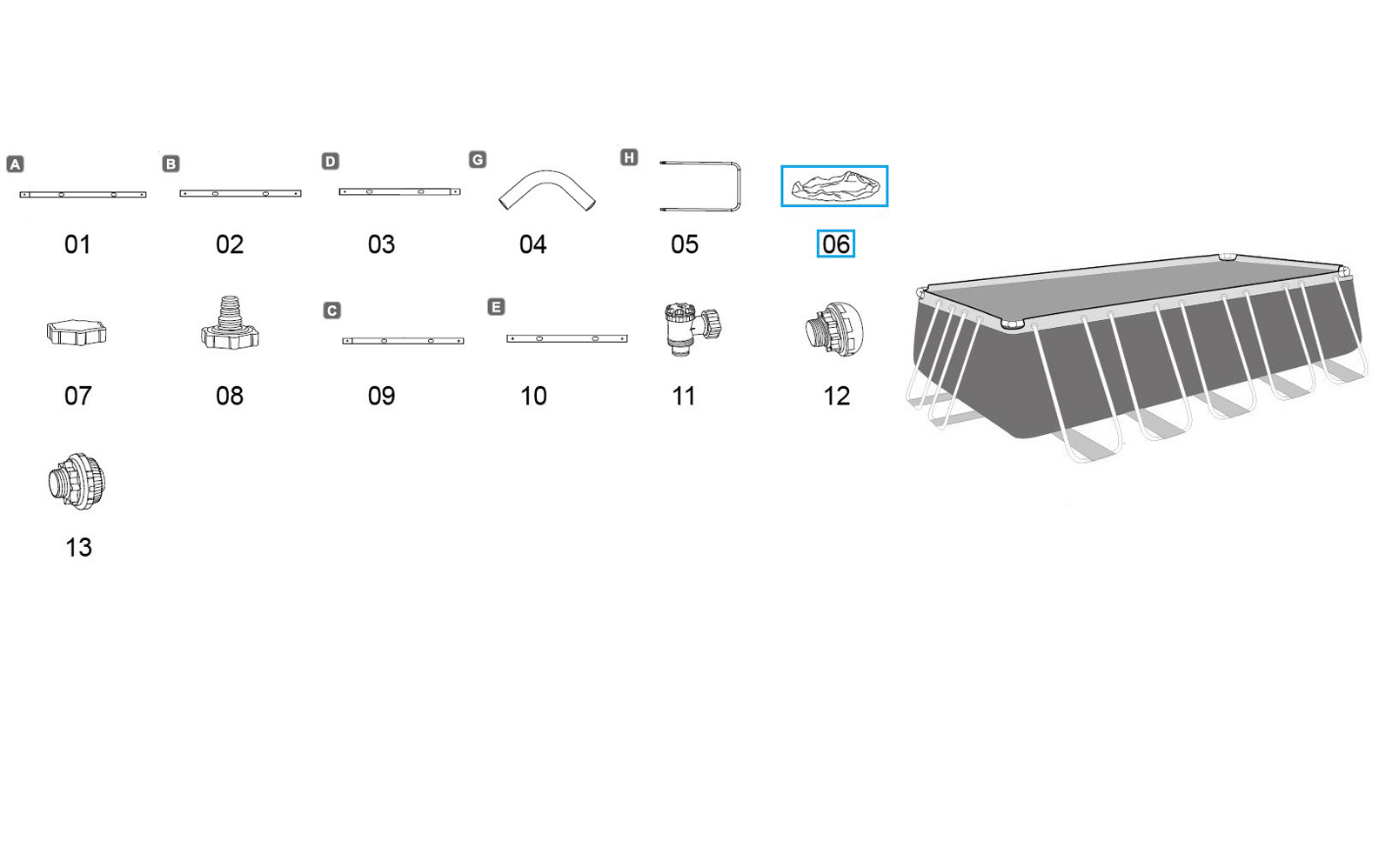 Bestway® Spare Part Pool liner (lightgrey) for Power Steel™ pool 640 x 274 x 132 cm, angular
