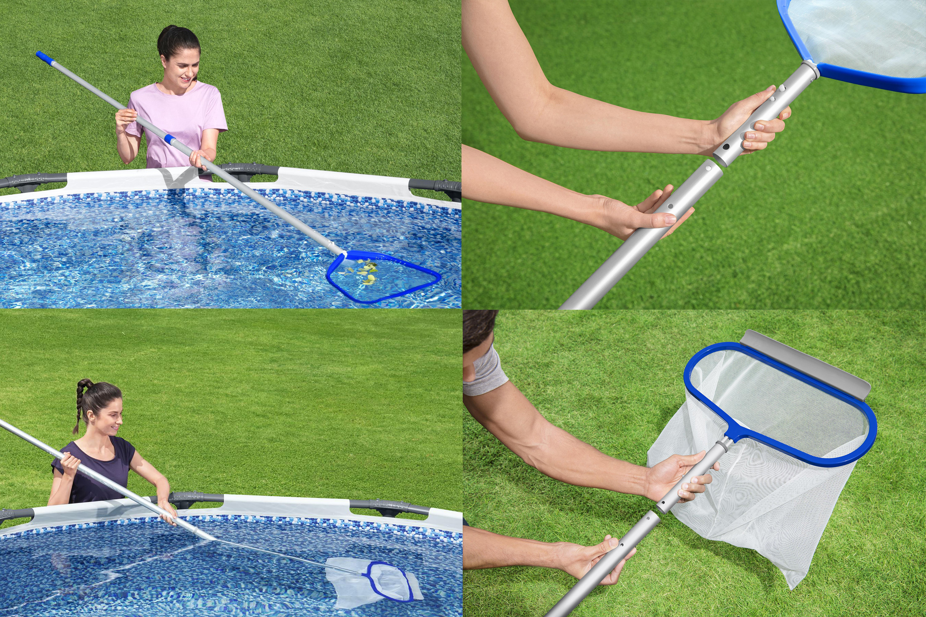 Pool-Reinigungs-Set: 360 cm Alu-Teleskopstange inkl. Laub- und Bodenkescher