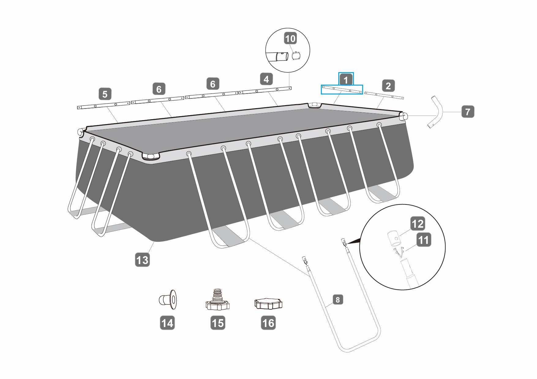 Bestway® Spare Part Top rail A (grey) for various Power Steel™ pools 488 x 244 x 122 cm, angular Bestway® Spare Part Top rail A (grey) for Power Steel™ frame pools 488 x 244 x 122 cm, angular