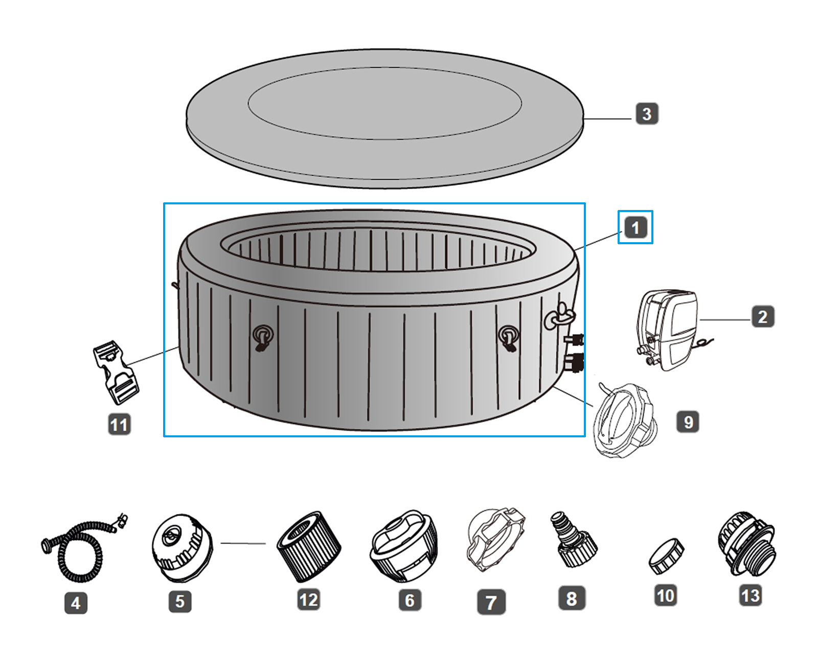 Bestway® Spare Part Liner (grey) for LAY-Z-SPA® Baja AirJet™ Whirlpool Ø 175 x 66 cm (2023), round
