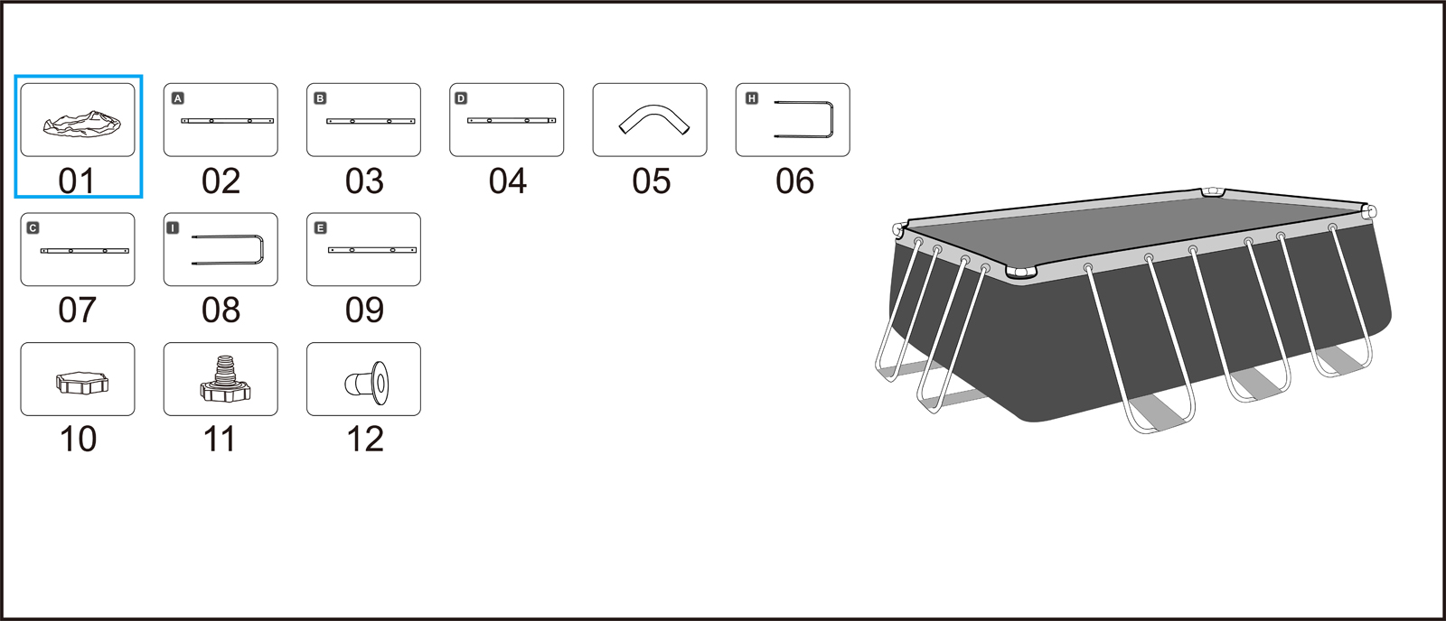 Bestway® Spare Part Pool liner (lightgrey) for Power Steel™ pool 412 x 201 x 122 cm, angular