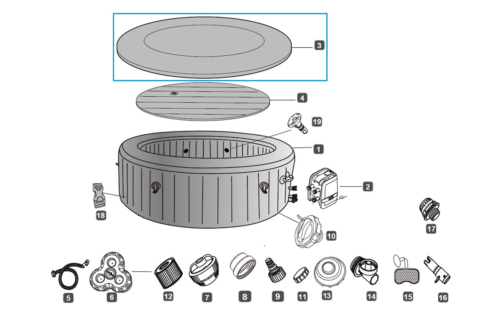 Bestway® Spare Part Leatheroid cover (brown) for LAY-Z-SPA® Dominica HydroJet™ Whirlpool Ø 196 cm, round
