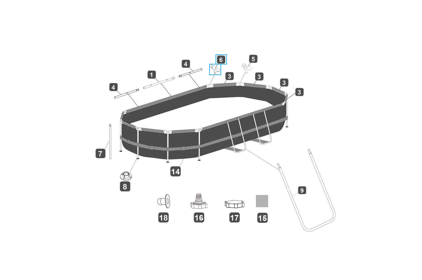 Bestway® Spare Part T-connector F (grey / Seal & Lock System™) for Power Steel™ pools 488/549/610 cm