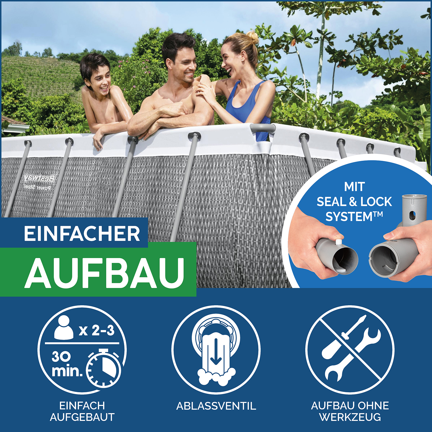 Power Steel 13'3" x 6'7" x 39.5"/4.04m x 2.01m x 1.00m Rectangular Pool