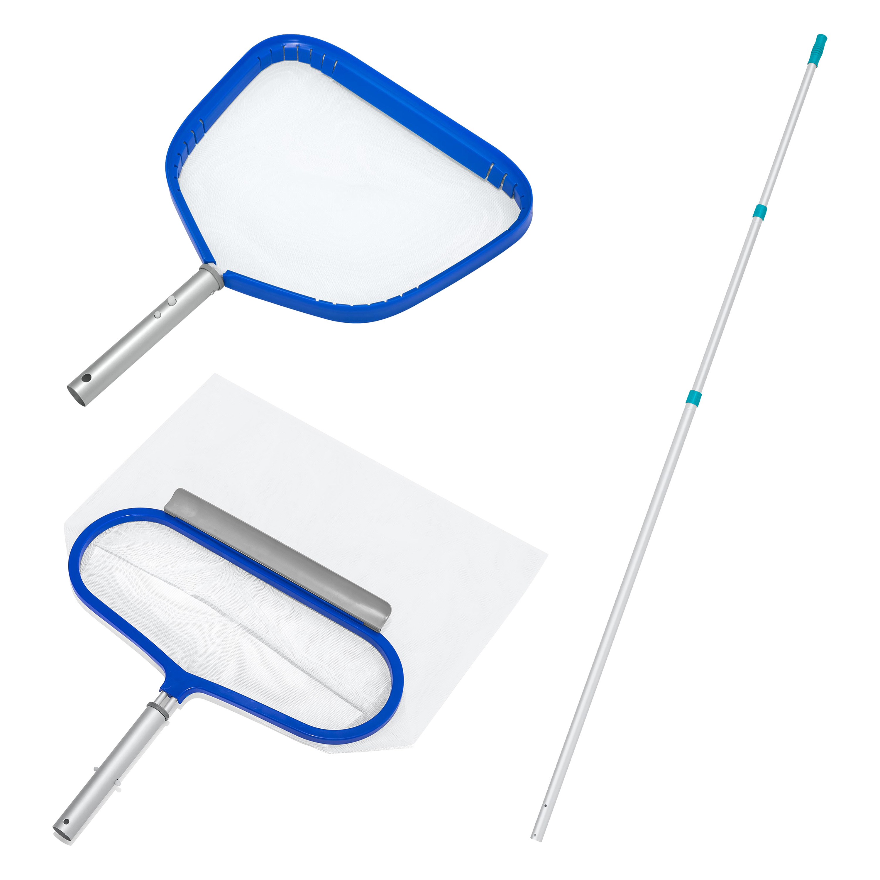 Pool-Reinigungs-Set: 360 cm Alu-Teleskopstange inkl. Laub- und Bodenkescher