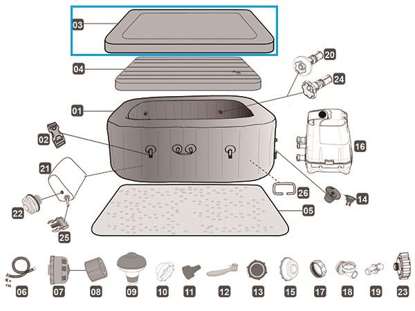 Bestway® Spare Part Lay-Z-Spa 79" x 79" x 31.5"/2.01m x 2.01m x 80cm Maldives Top Leatheroid Cover Bestway® Spare Part Lay-Z-Spa 79" x 79" x 31.5"/2.01m x 2.01m x 80cm Maldives Top Leatheroid Cover