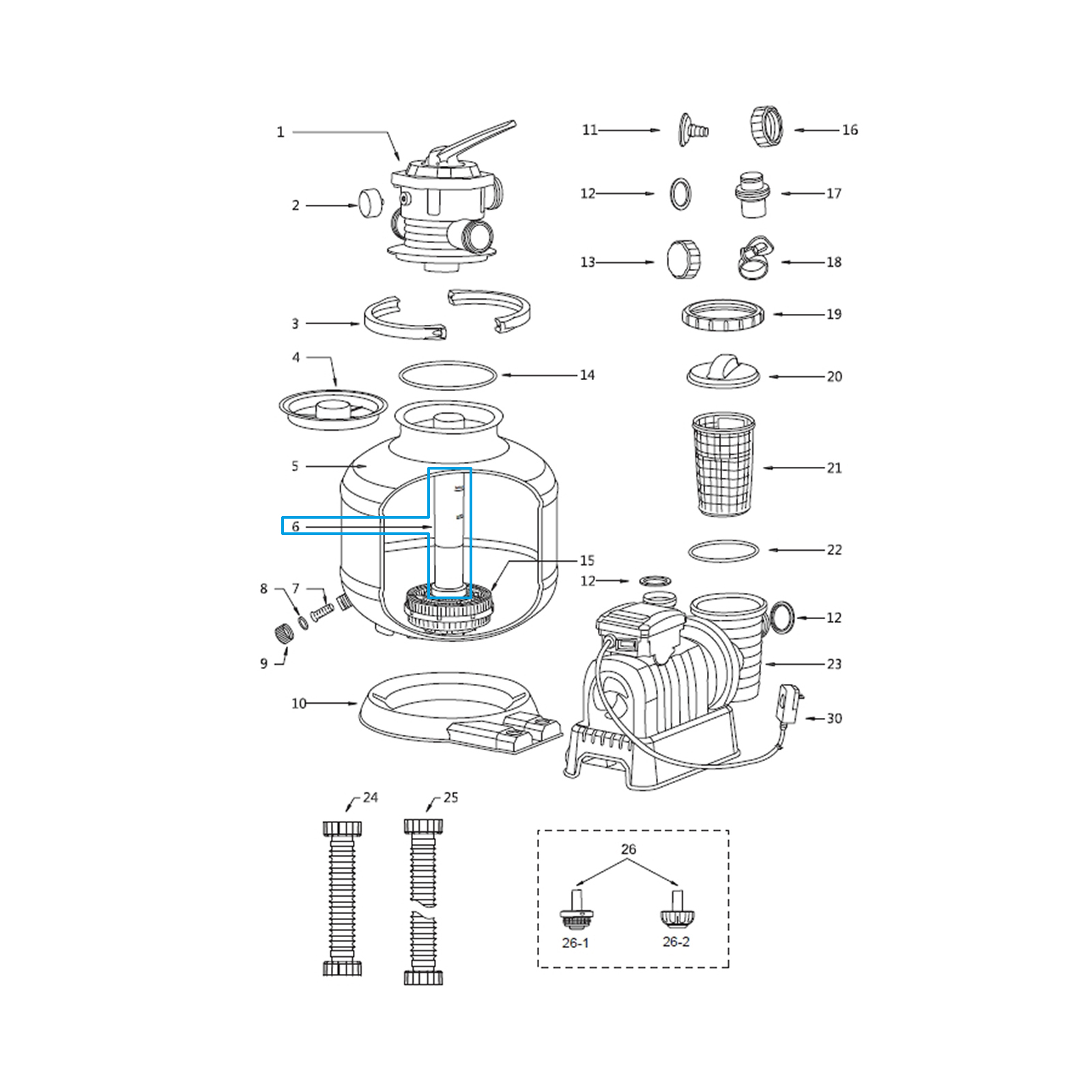 Bestway® Spare Part Center Pipe Hub B (black) for sand filter unit  (8.327 l/h | 2023) Bestway® Spare Part Center Pipe Hub E (black) for sand filter unit  (11.355 l/h | 2023)