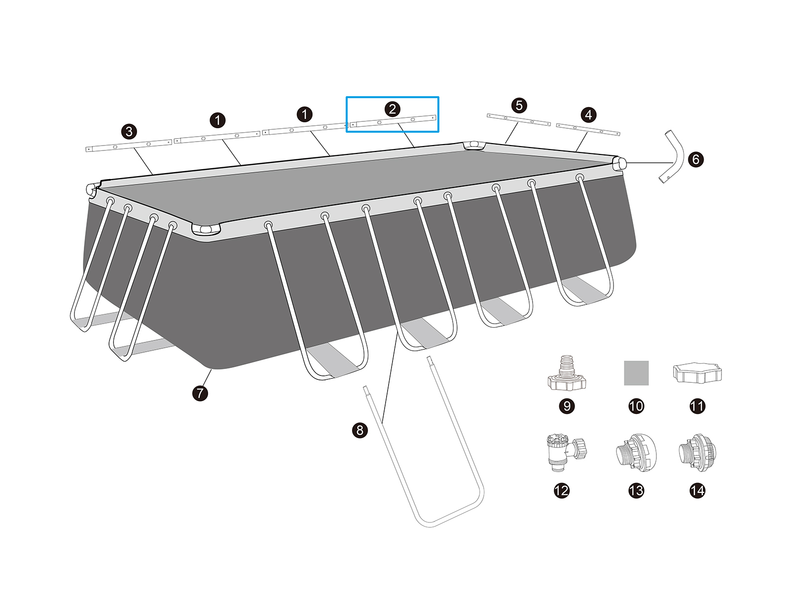 Bestway® Spare Part  Top rail B (galvanised) for Bestway® APX 365™ pool 549x274x132 cm, angular