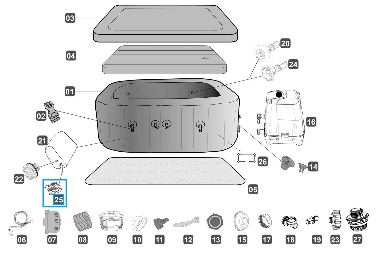 Bestway® Spare Part Buckle set (white / 6 pieces) for LAY-Z-SPA® Maldives Hydrojet Pro™ whirlpools Bestway® Spare Part Buckle set (white / 6 pieces) for LAY-Z-SPA® Maldives Hydrojet Pro™ whirlpools