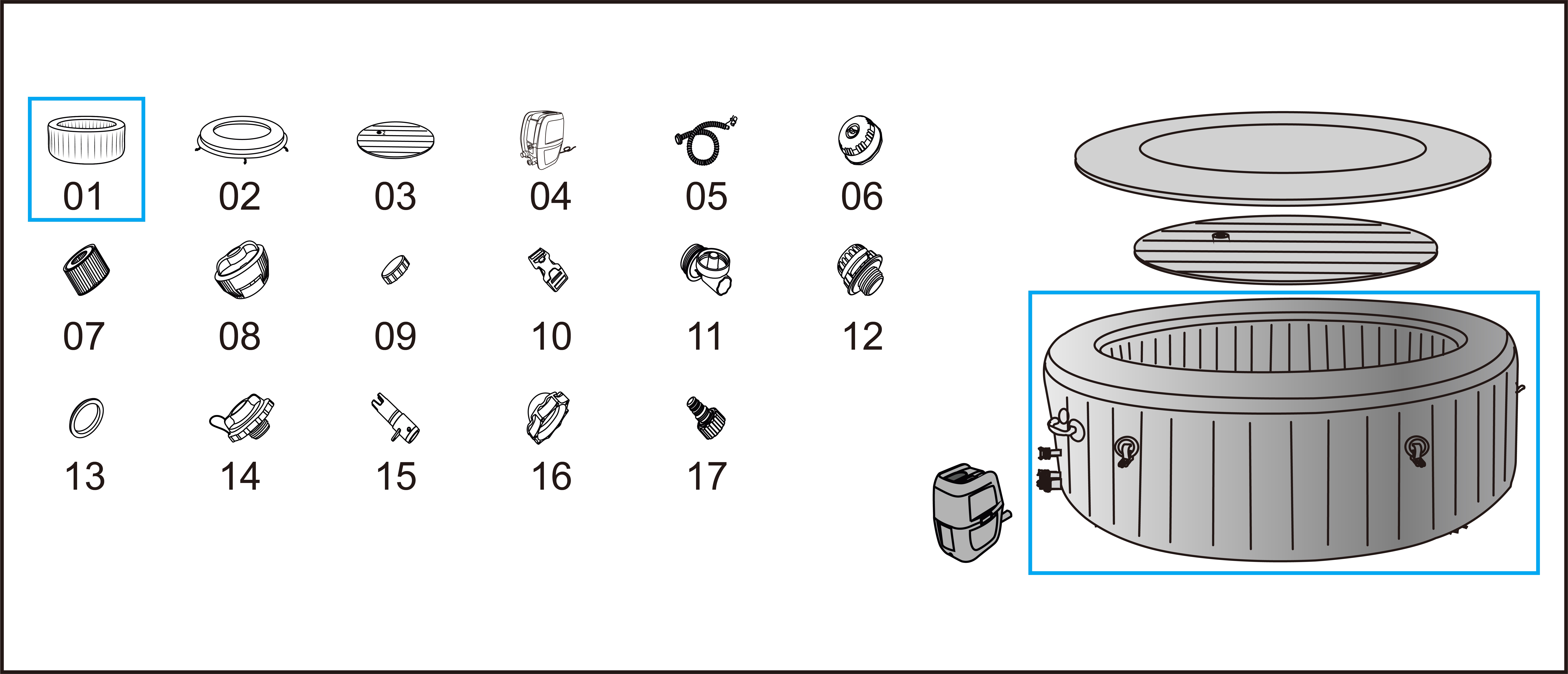 Bestway® Spare Part Liner (silvergrey) for LAY-Z-SPA® Grenada AirJet™ Whirlpool Ø 236 x 71 cm (2023) Bestway® Spare Part Liner (silvergrey) for LAY-Z-SPA® Grenada AirJet™ whirlpool, Ø 236 x 71 cm