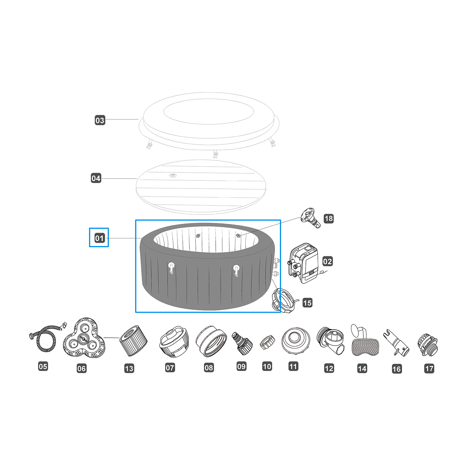 Bestway® Ersatzteil Poolfolie/Liner (braun) für LAY-Z-SPA® Dominica Smart HydroJet™ Ø 196 x 71 cm