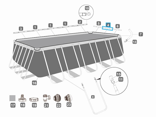 Bestway® Spare Part Top rail D (grey) for Power Steel™ pools 732 x 366 x 132 cm, angular