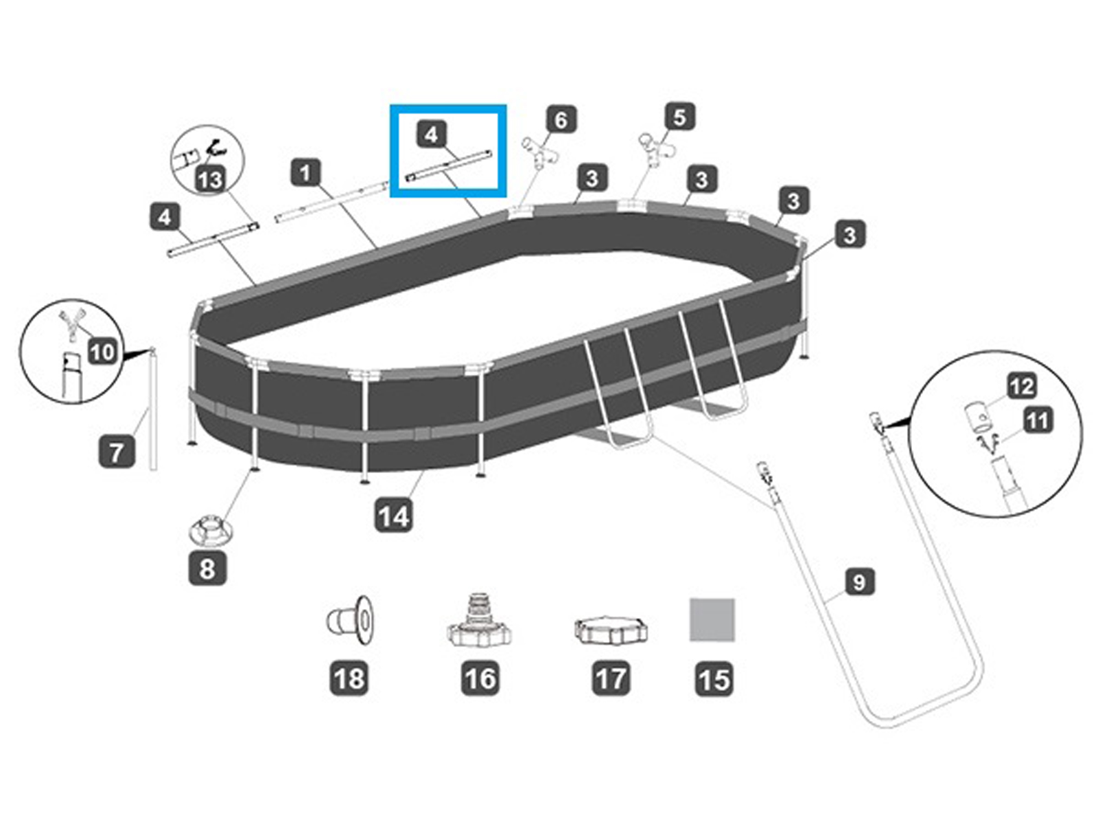 Bestway® Spare Part Top rail D (brown) for Power Steel™ frame pool 488 x 305 x 107 cm, oval Bestway® Spare Part Top rail D (brown) for Power Steel™ frame pool 488 x 305 x 107 cm, oval