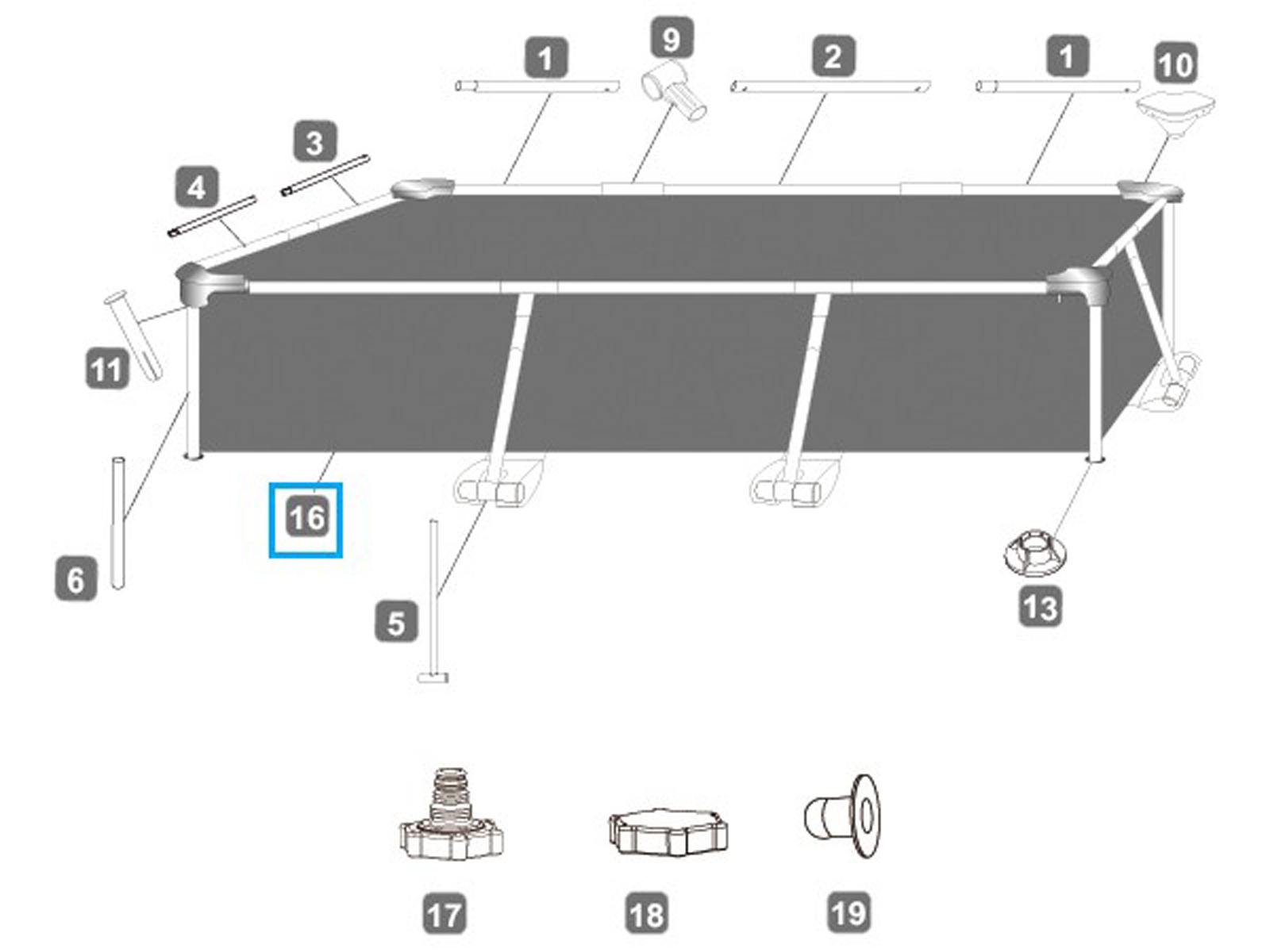 Bestway® Spare Part Pool liner (blue) for Steel Pro™ frame pool 259 x 170 x 61 cm, angular Bestway® Spare Part Pool liner (blue) for Steel Pro™ frame pool 259 x 170 x 61 cm, angular