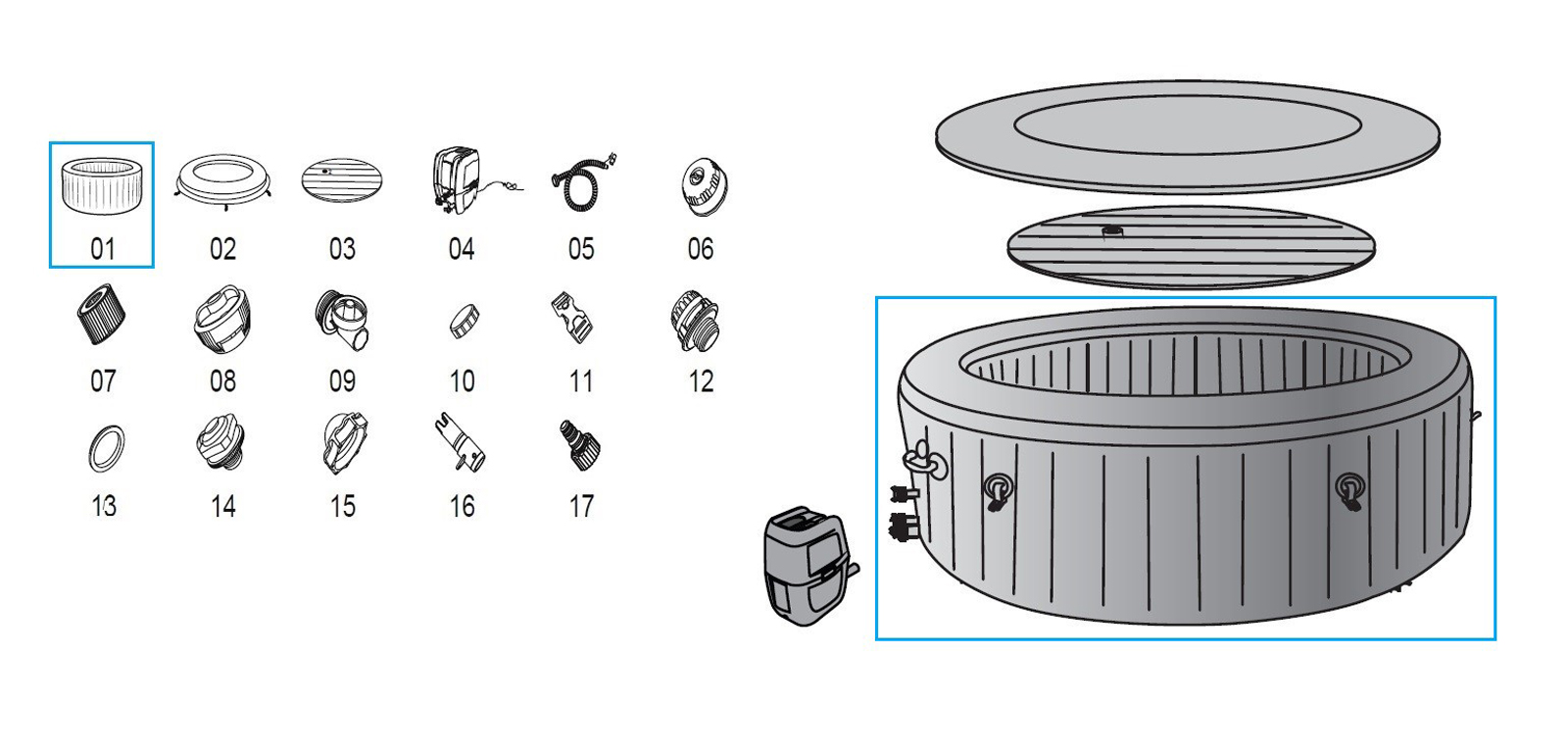 Bestway® Ersatzteil Poolfolie/Liner (schwarz) für LAY-Z-SPA® Dreamstream AirJet™ 170 x 66 cm (2021)