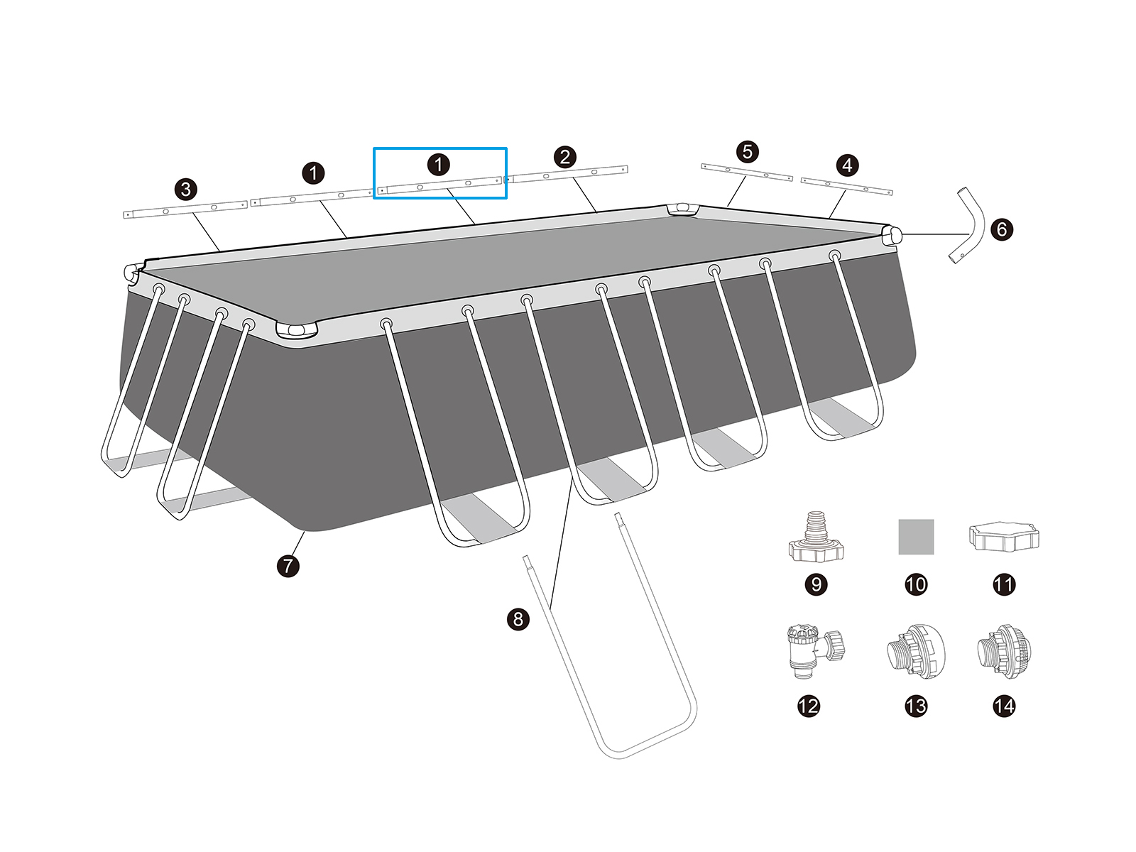 Bestway® Spare Part  Top rail A (galvanised) for Bestway® APX 365™ pool 549x274x132 cm, angular