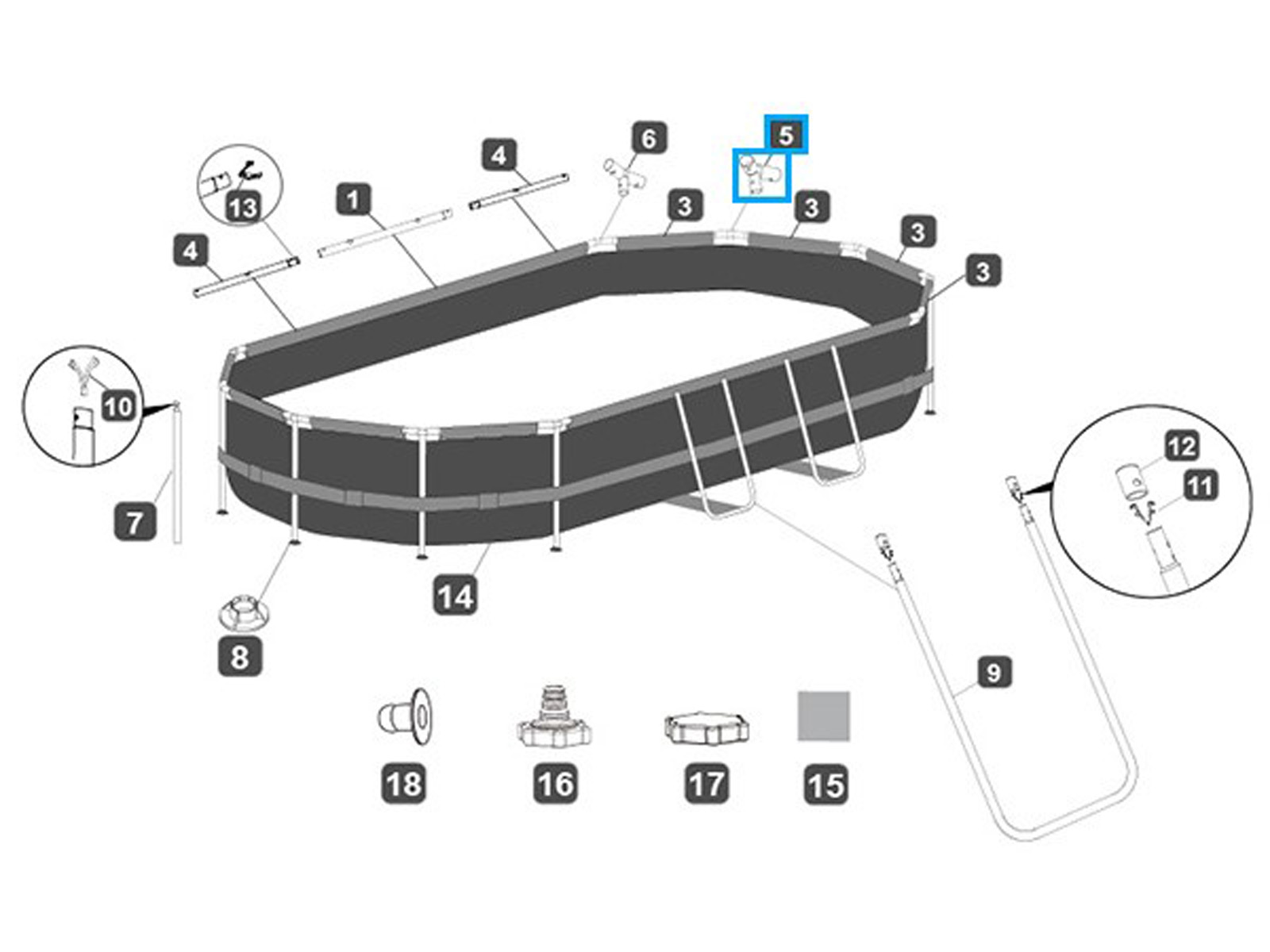 Bestway® Spare Part T-connector E (grey / Seal & Lock System™) for various Power Steel™ pools, oval Bestway® Spare Part T-connector E (grey / Seal & Lock System™) for various Power Steel™ pools, oval