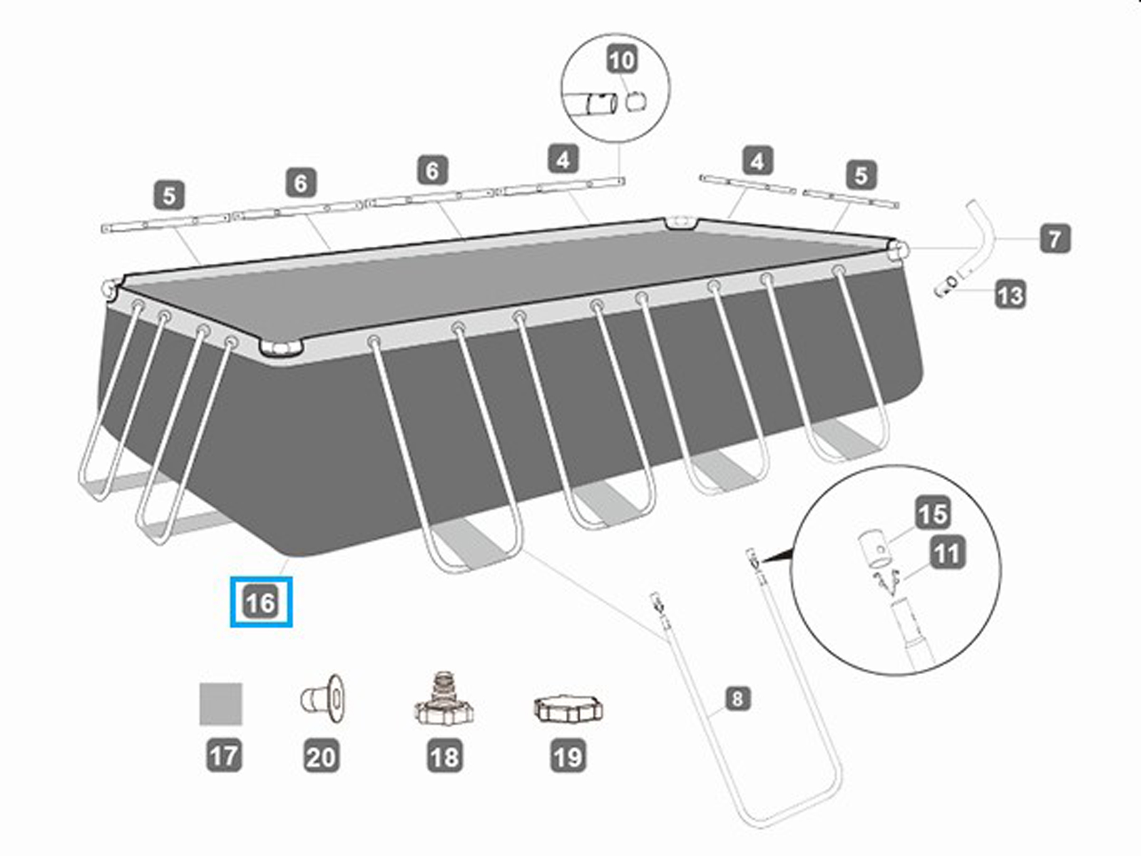 Bestway® Spare Part  16' x 9' x 48"/4.88m x 2.74m x 1.22m Power Steel Rectangular steel frame pool liner