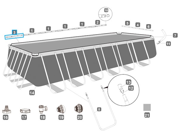 Bestway® Spare Part Top rail C (grey) for Power Steel™ pools 732 x 366 / 956 x 488 x 132 cm