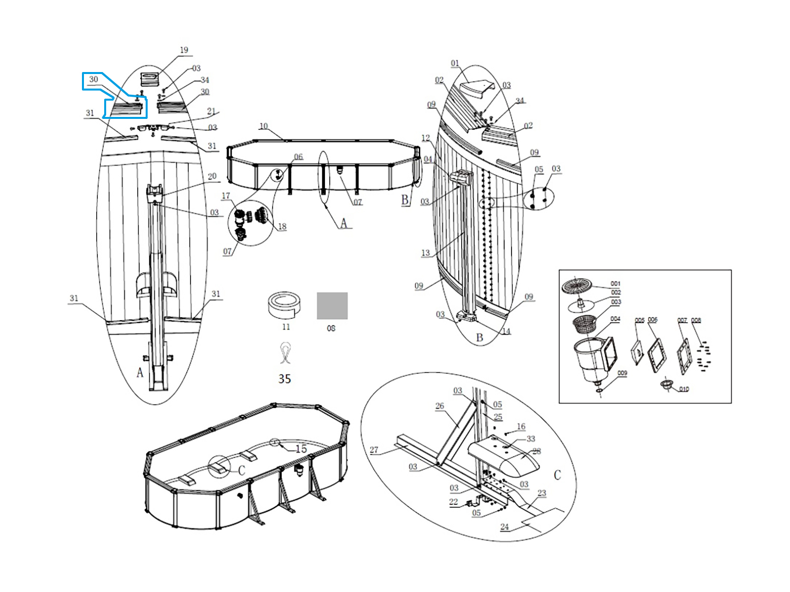 Bestway® Spare Part Top Platform (brown / No. 30) for Hydrium™ steel wall pools 730 x 360 x 130 cm, oval Bestway® Spare Part Top Platform (brown / No. 30) for Hydrium™ steel wall pools 730 x 360 x 130 cm, oval