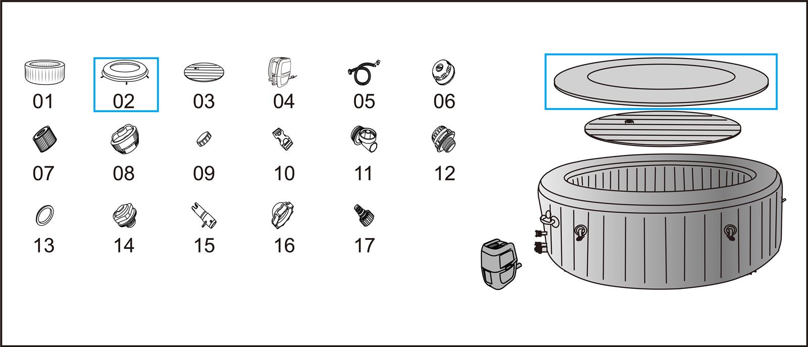 Bestway® Spare Part Leatheroid cover (black) for LAY-Z-SPA® Miami AirJet™ Whirlpool Ø 180 cm (2022) Bestway® Spare Part Leatheroid cover (black) for LAY-Z-SPA® Miami AirJet™ Whirlpool Ø 180 cm (2022)