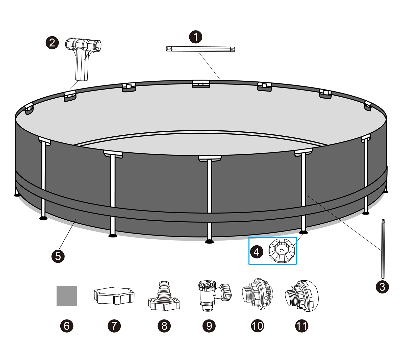 Bestway® Spare Part set Footing (grey / 3 pieces) for Bestway® APX 365™ pools 549/610/671 x 132 cm, round