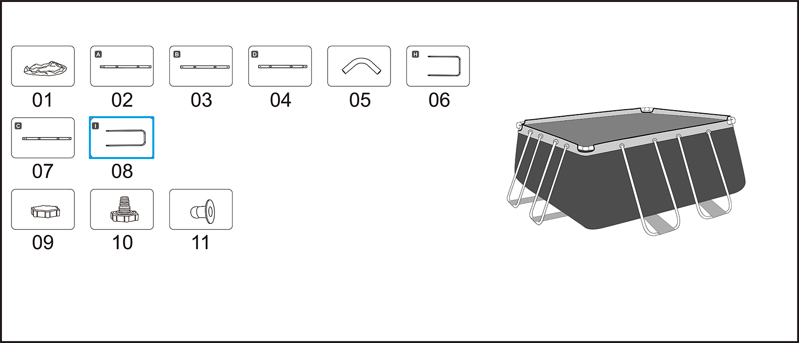 Bestway® Spare Part U-Shaped beam B (grey) for Power Steel™ pool 282 x 196 x 84 cm, angular Bestway® Spare Part U-Shaped beam B (grey) for Power Steel™ pool 282 x 196 x 84 cm, angular