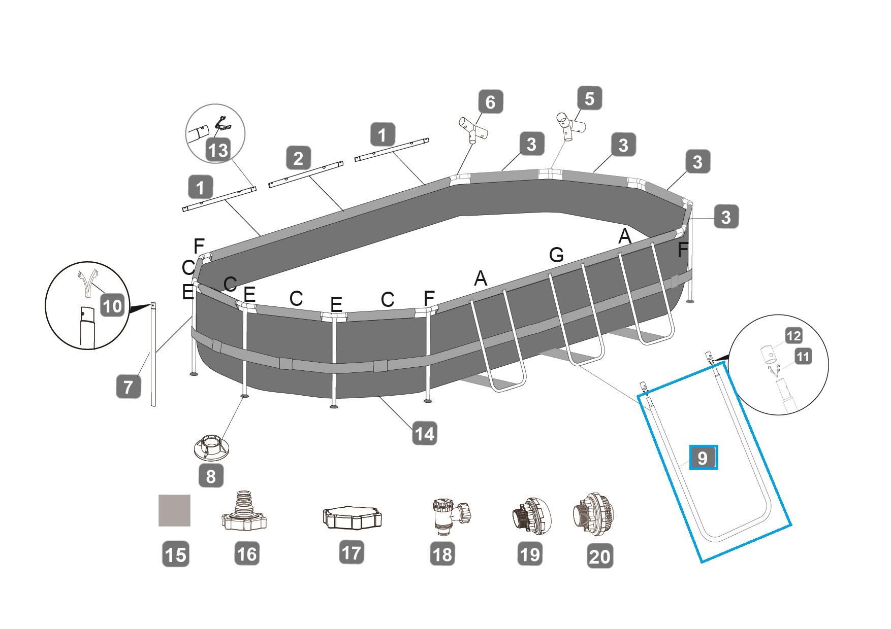 Bestway® Spare Part U-Shaped beam A (grey) for various Power Steel™ frame pools, angular Bestway® Spare Part U-Shaped beam A (grey) for various Power Steel™ frame pools, angular